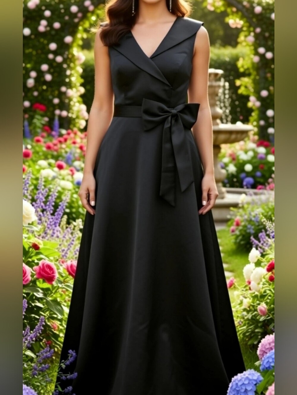 Classic Black Maxi Dress with Waist Bow